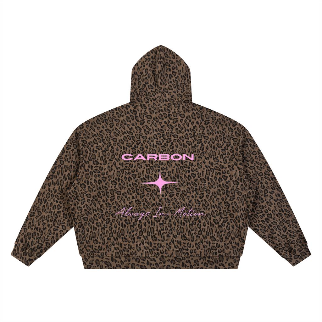 Unisex Leopard Print Waffle Full Zip Hoodie