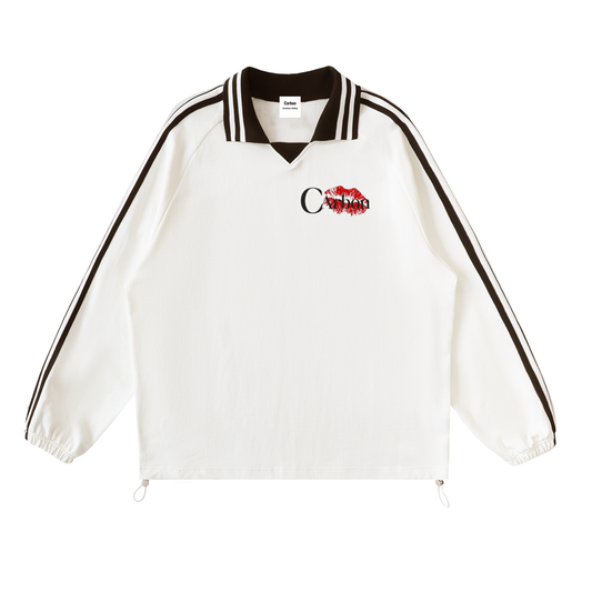 Contrast Striped Lapel Collar Sweatshirt