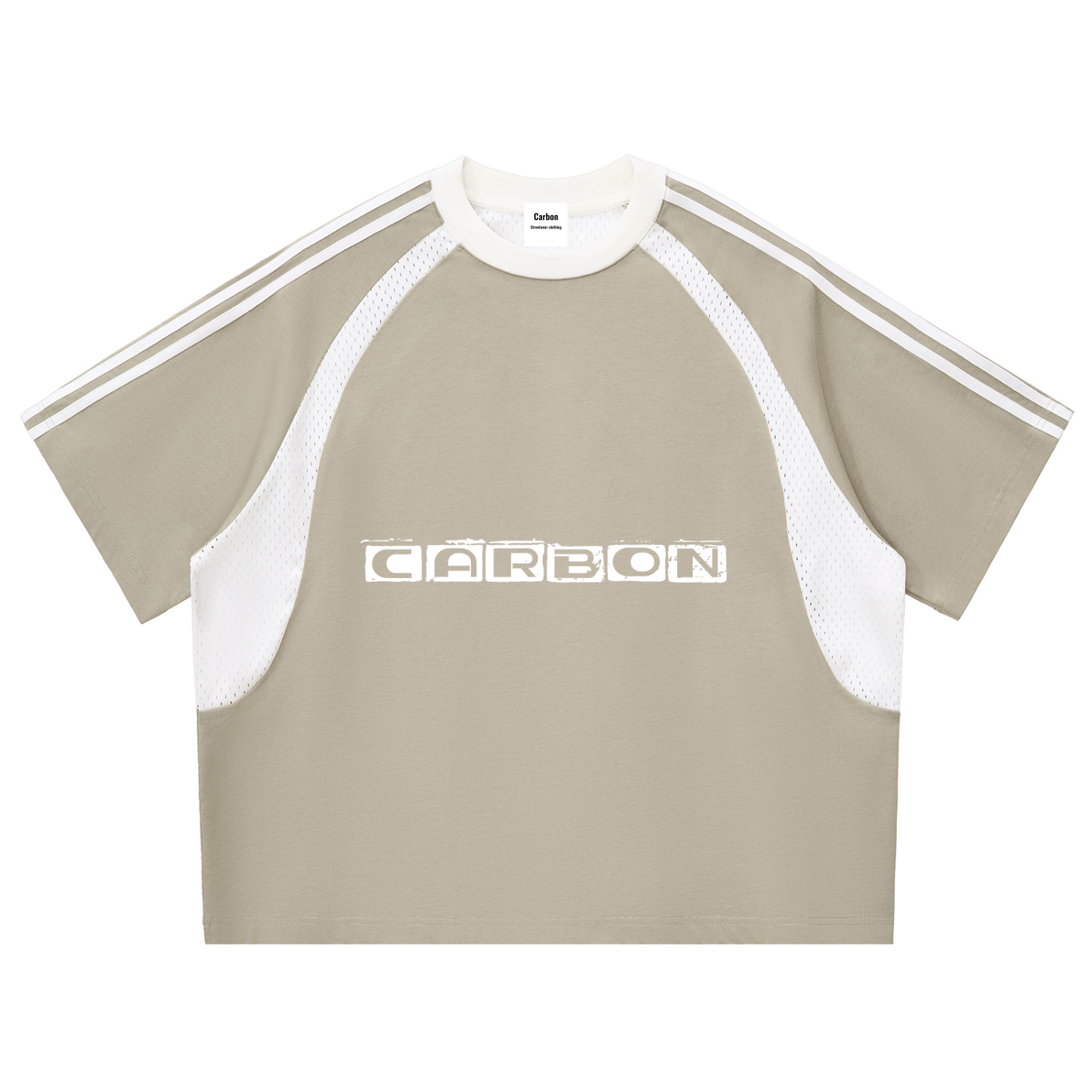 Contrast Stripes Panel Mesh T-shirt