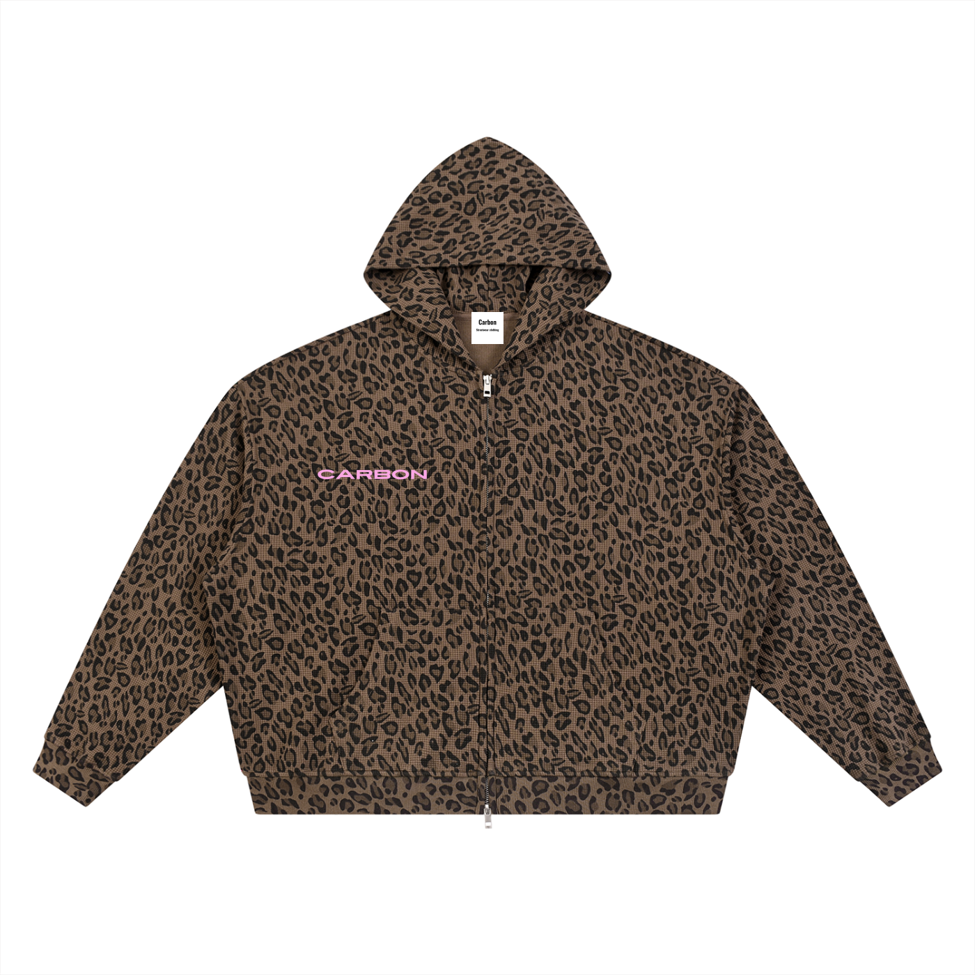 Unisex Leopard Print Waffle Full Zip Hoodie