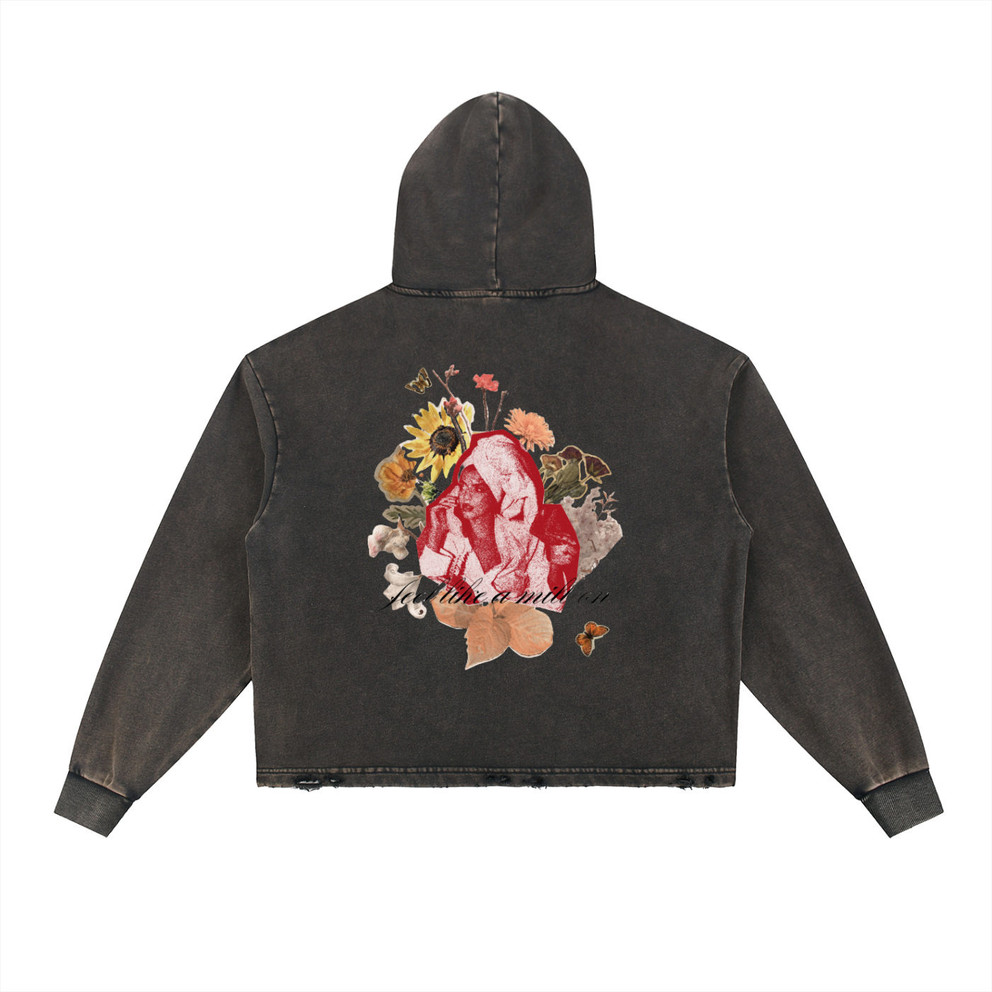 Vintage Washed Frayed-Hem Hoodie