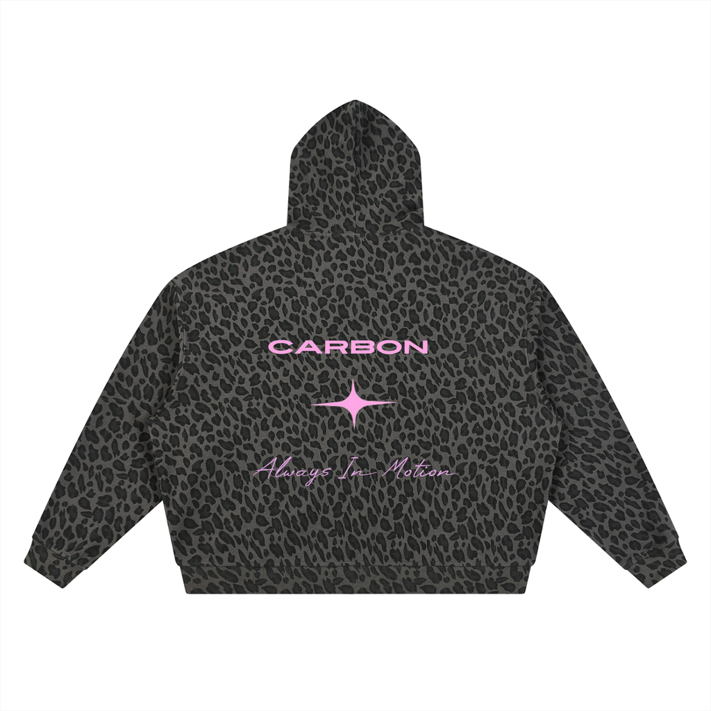 Unisex Leopard Print Waffle Full Zip Hoodie