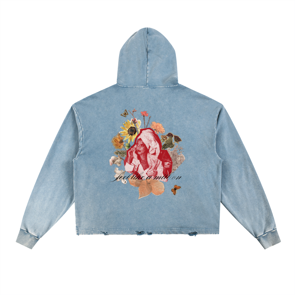 Vintage Washed Frayed-Hem Hoodie