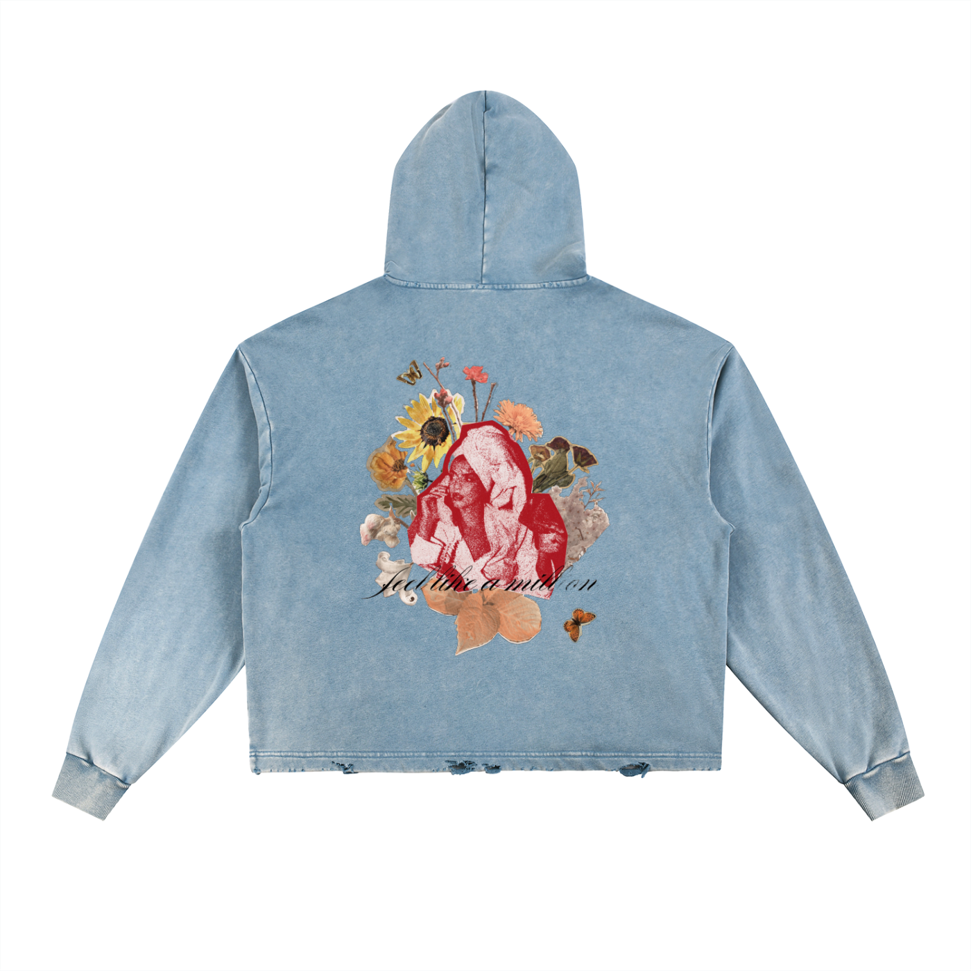 Vintage Washed Frayed-Hem Hoodie
