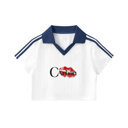 Contrast Collar Striped Cropped Jersey