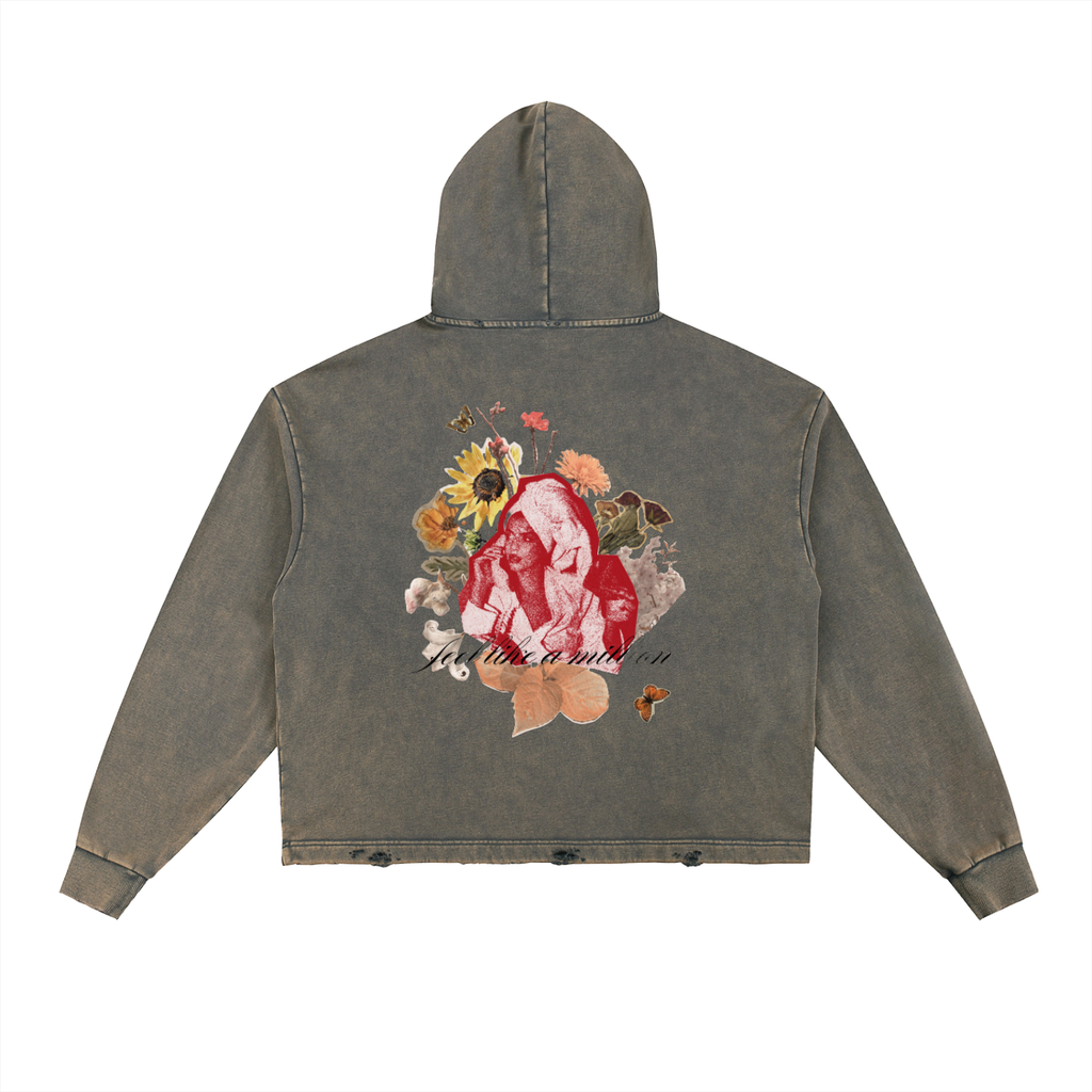 Vintage Washed Frayed-Hem Hoodie