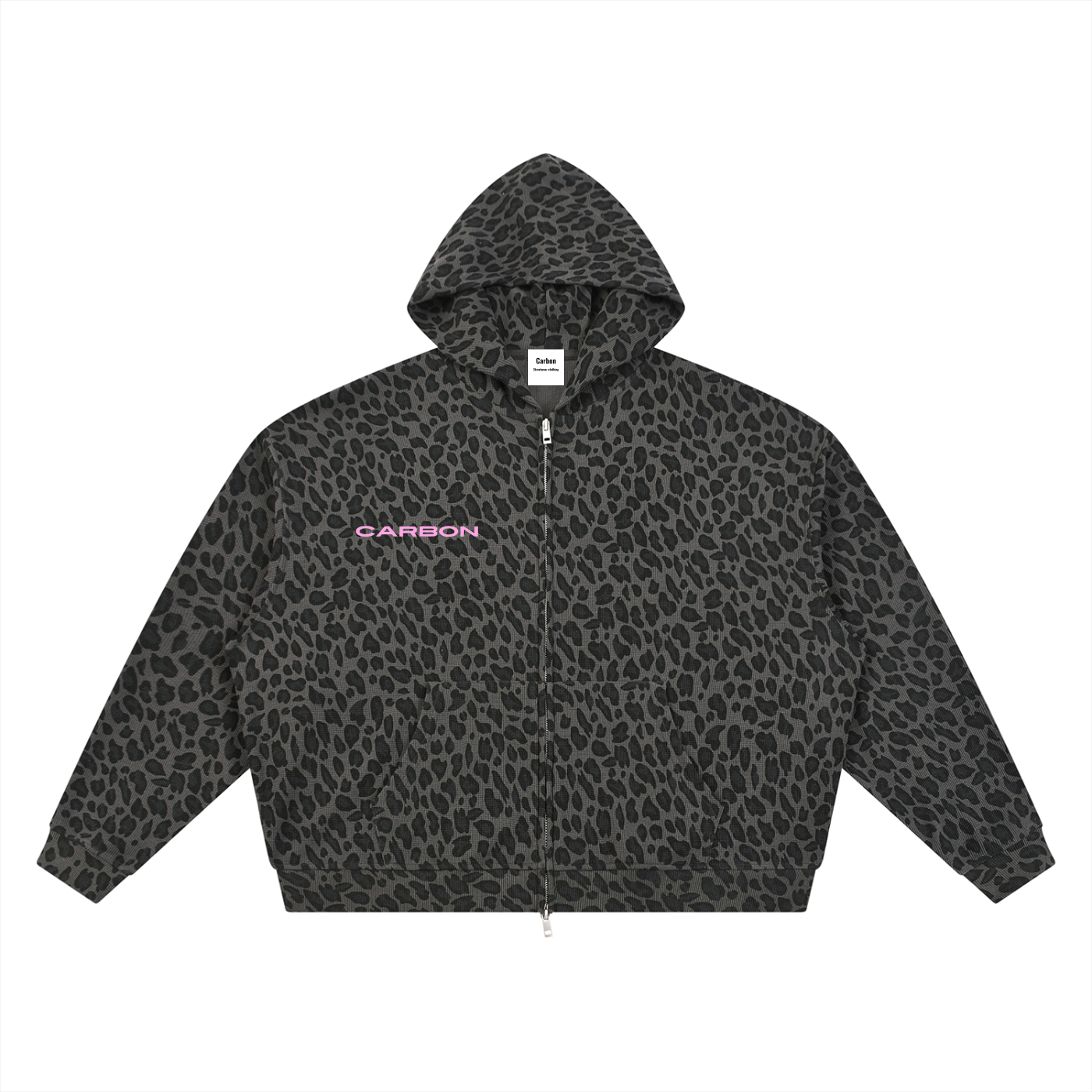 Unisex Leopard Print Waffle Full Zip Hoodie