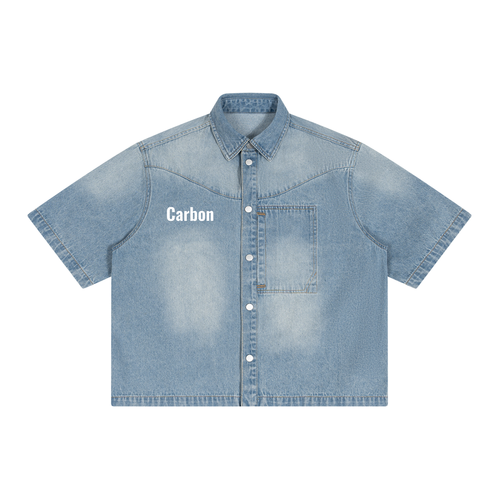 Unisex Vintage Wash Boxy Short Denim Shirt