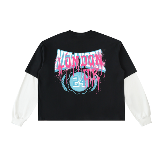 Layered Contrast Sleeve Cotton T-Shirt