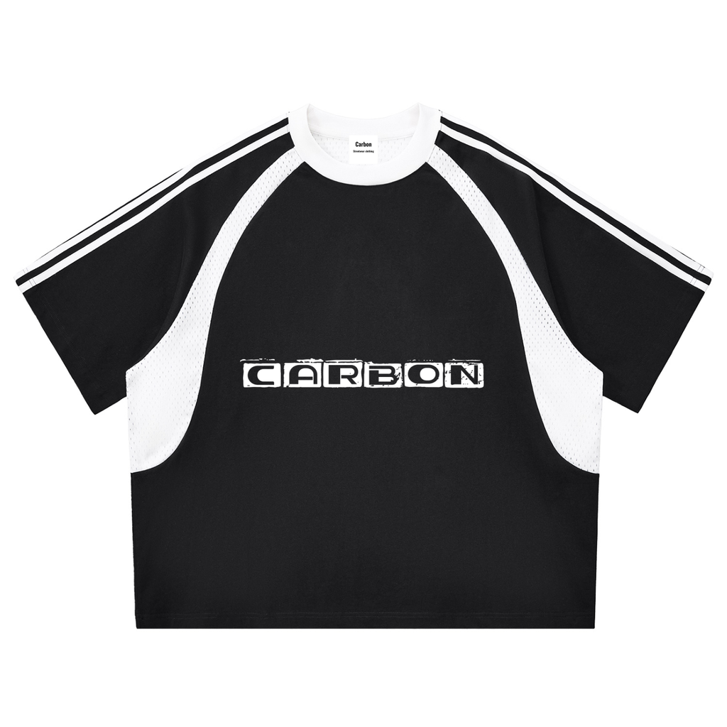 Contrast Stripes Panel Mesh T-shirt