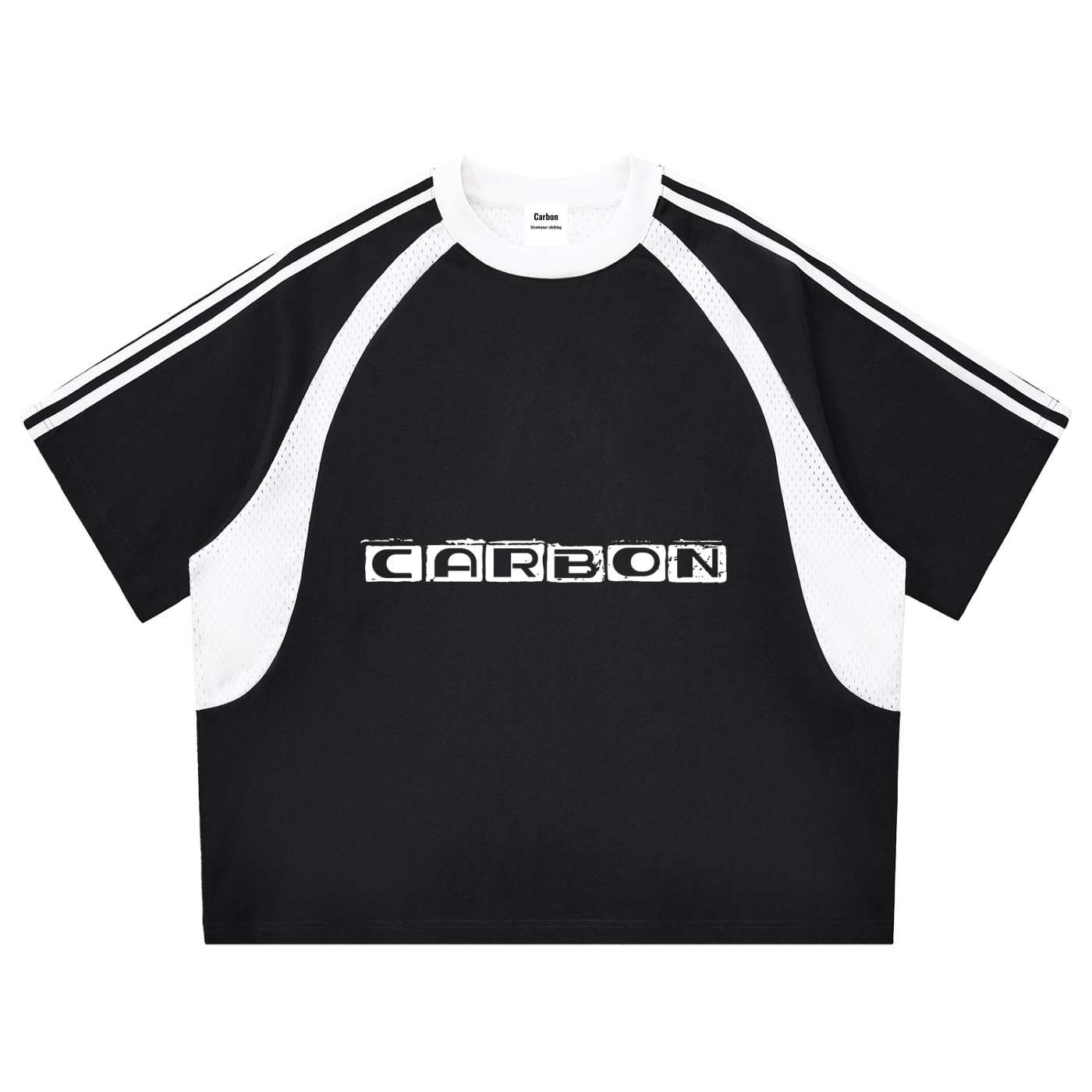 Contrast Stripes Panel Mesh T-shirt