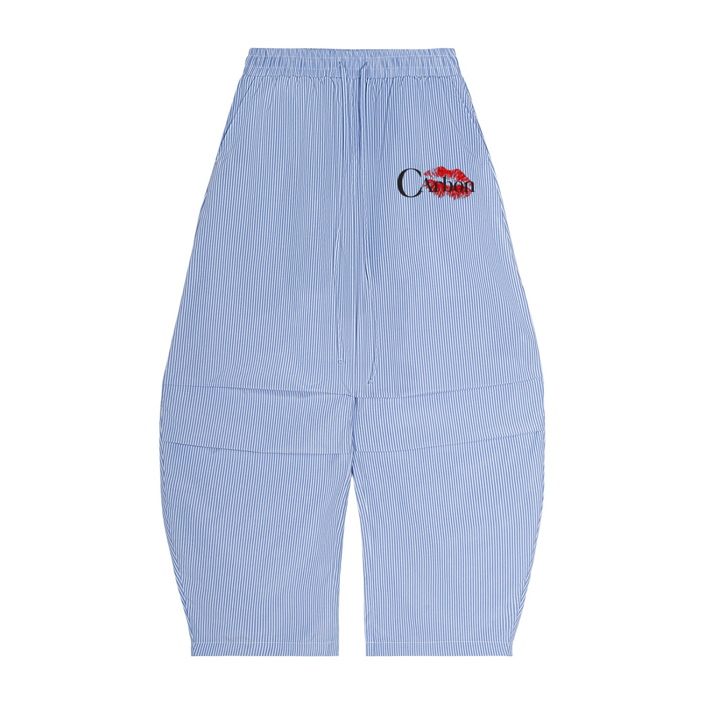 Vertical Stripe Drawstring Barrel Pants
